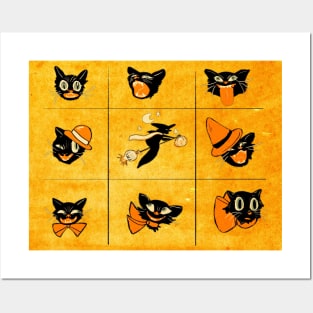 Vintage Style Halloween Cat Grid Posters and Art